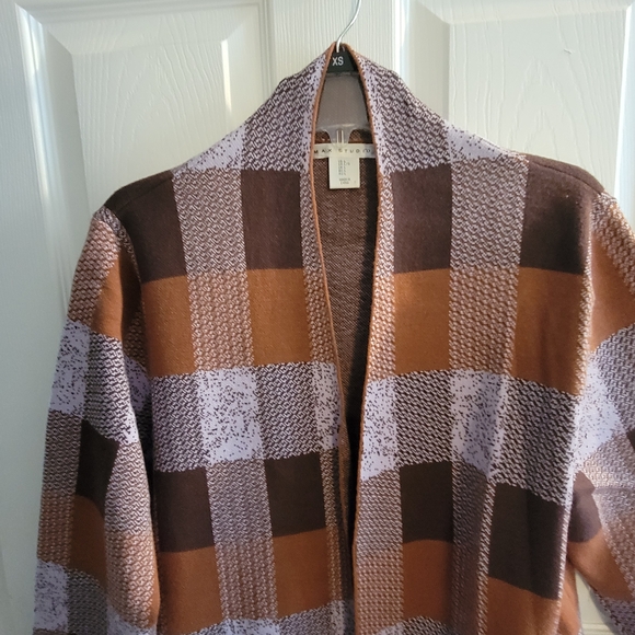 Max Studio Brown and Cream Checkered Cardigan - Picture 2 of 7